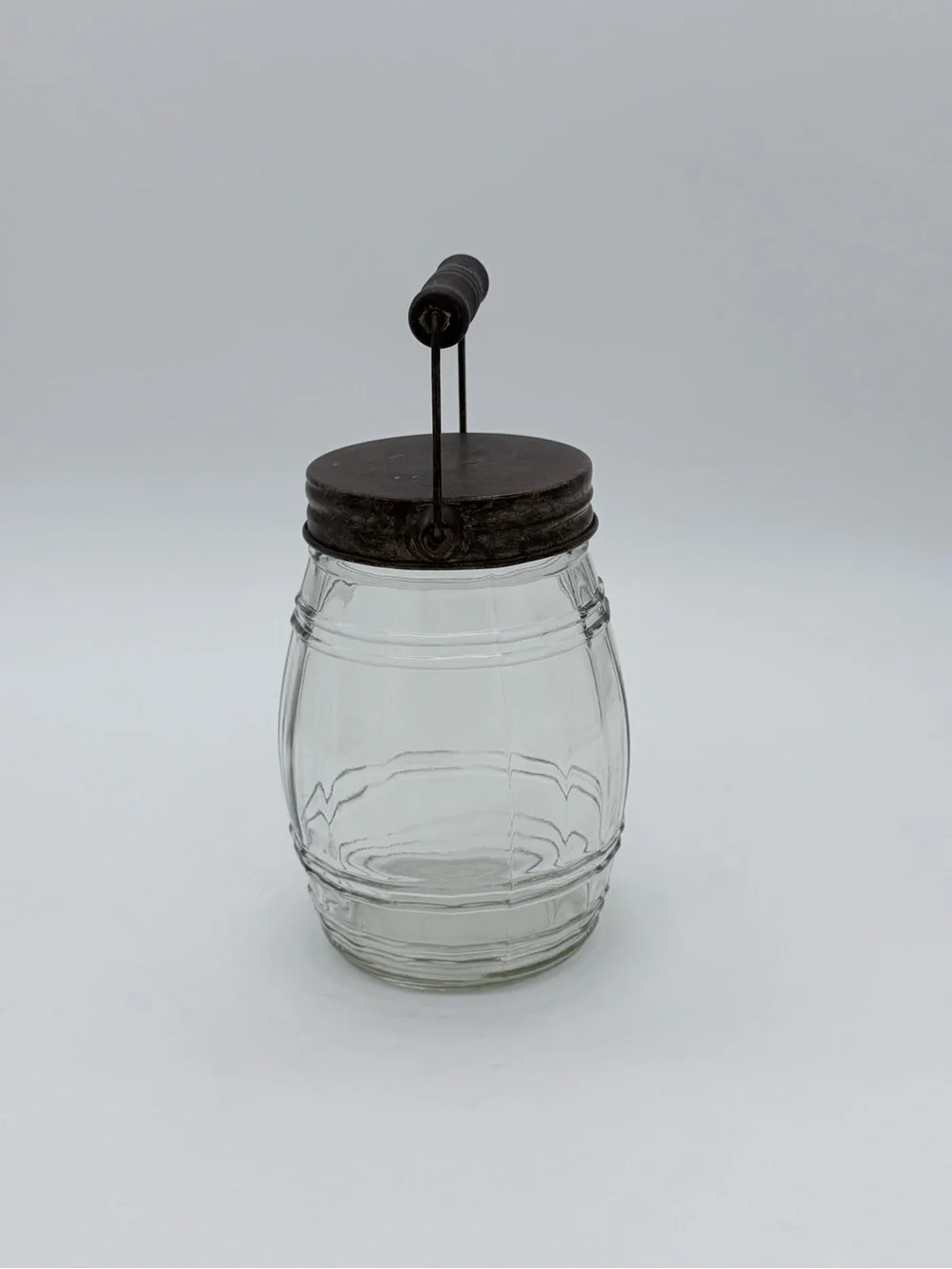 Vintage Rustic Barrel Jar With Metal Lid & Wood Handle Pickle Canister